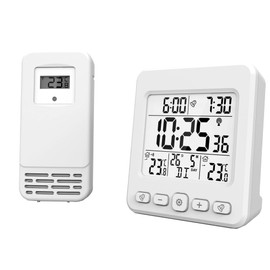 Miraval LCD Funk-Wetterstation mit Außensensor Wecker Funkuhr Kalender Datum 2 Alarme Bleuchteter Display (Weiß)