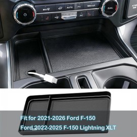 Center Console Tray for Ford F150 Accessories 2021-2026/ Lightning XLT 2022-2025 with Rubber Liners and USB Hole, Center Console Organizer for F150 Right in Front Shifter