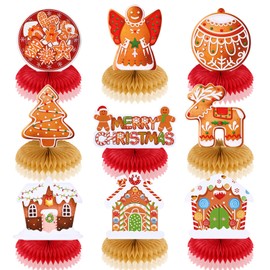 9Pcs Christmas Gingerbread Man Honeycomb Centerpieces Table Decorations Gingerbread House Christmas Table Toppers 3D Double Side Party Decorations for Xmas Winter Home Office House Party Supplies