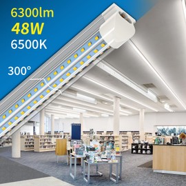 CNSUNWAY 4FT LED Shop Light, 48W 6300LM 6500K Super Bright, D Shape, 6 Pack T8 LED Tube Lights, Clear Cover, High Output, Linkable Shop Lights with Plug for Garage, Warehouse, ETL Listed