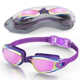 Aegend Swim Goggles, Swimming Goggles No Leaking Full Protection Adult Men Women Youth, Purple Black