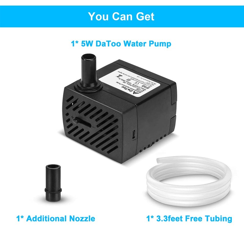 DaToo 95GPH 5W Small Submersible Water Pump Mini Fountain Pump