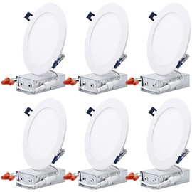 TORCHSTAR Essential Series 13.5W 6 Inch Slim LED Panel Downlight with J-Box, Dimmable 1000lm Ultra-Thin LED Recessed Light, ETL & Energy Star Listed, 3000K Warm White, White, Pack of 6