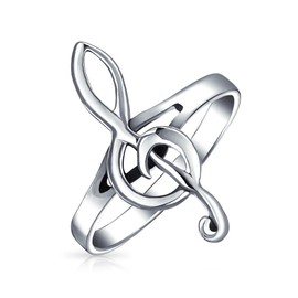 Musician Singer Student Teacher Bar Measure Treble Clef Note Music Ring For Teen For Women .925 Sterling Silver Thin Band