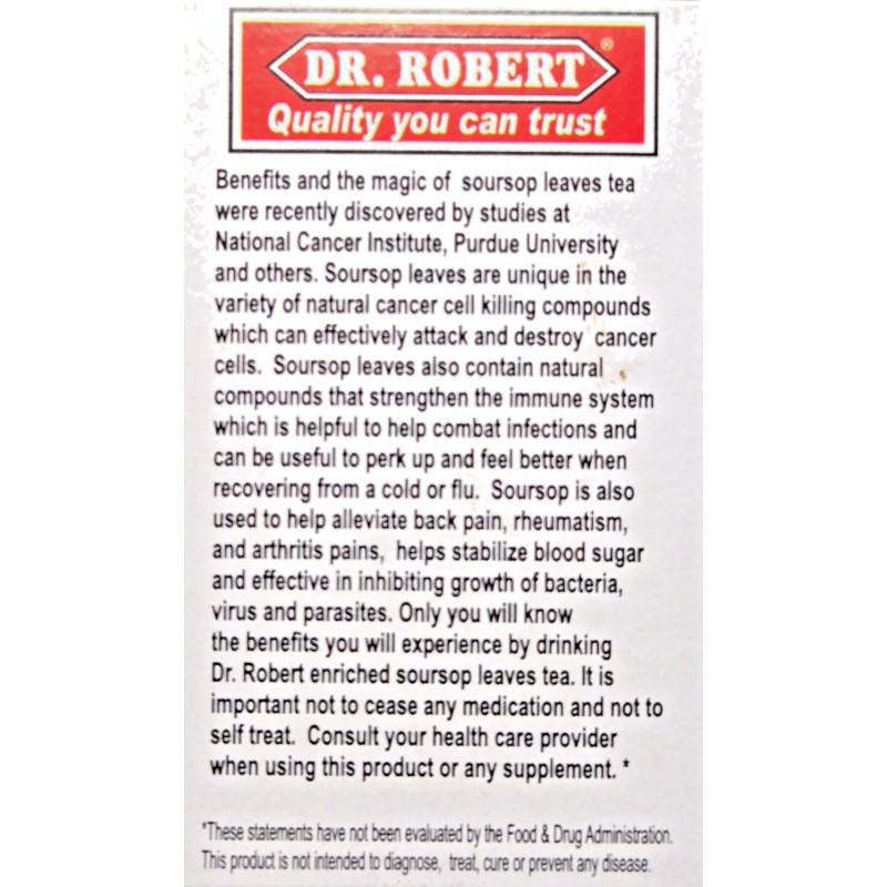 Dr RObert Soursop Leaves Tea Bags 20ct Natural Herbal Health