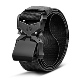 BULLIANT Men Tactical Belt,Stretch Rigger Belt Adjustable for Men Hiking Exercising Heavy Duty 1 3/8"-Quick Release(Black,42"-46" Waist Adjustable)