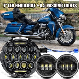 Unbranded For Harley Davidson Electra Glide Classic 7" LED Headlight + 4.5" Passing Lights