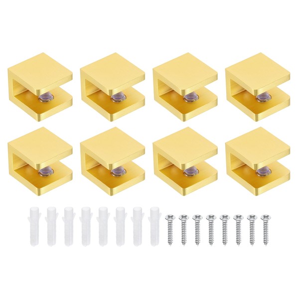 sourcing map 8Pcs Glass Shelf Bracket, Adjustable Solid Brass Glass