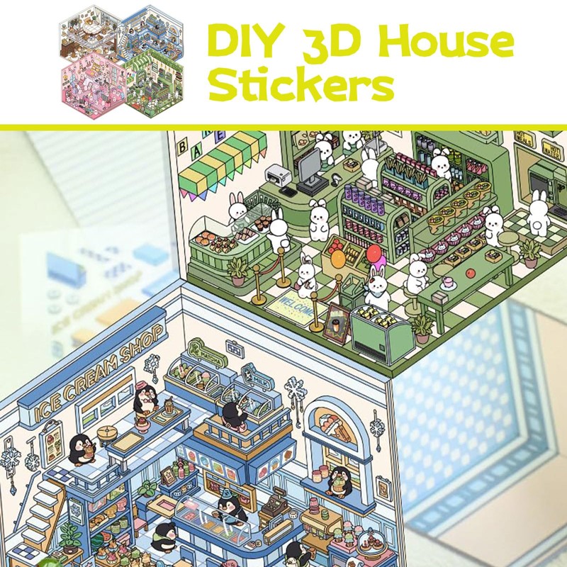 Cosmeria 4 Sets DIY 3D House Sticker Set Type B,