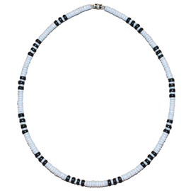 Native Treasure 18" Mens and Womens Tropical Summer Beach Surfer Necklace From the Philippines, White Ark Shells, Black Coconut Beads
