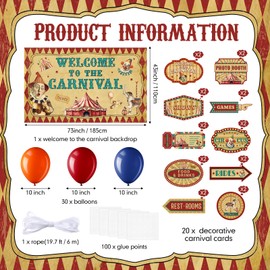 Carnival Trunk or Treat Kits 51 Pieces Halloween Car Decorations Welcome to The Carnival Backdrop Balloons Decorative Cards for Circus Movie Night Halloween Car SUV Archway Garage Door Decor