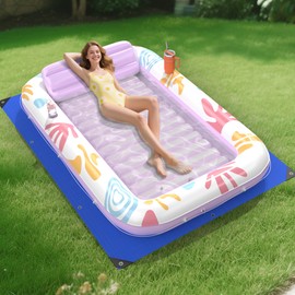 Inflatable Tanning Pool Lounger Float with Protection Mat, 85" x 57" Pool Floats Adult with Pillow，6 in 1 Suntan Tub Raft Floatie, Sunbathing Water Bed Lounge Blow Up Kids Ball Pit Party Gifts-Purple