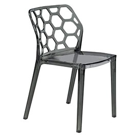 LeisureMod Lowell Modern Stackable Honeycomb Design Dining Side Chair (Transparent Black)