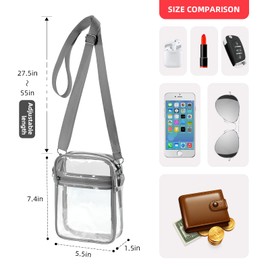 WJCD Clear Bag For Stadium Events PVC Concert Clear Tote Bag Stadium Approved For Women Clear Stadium Bag,with Front Pocket (Grey)