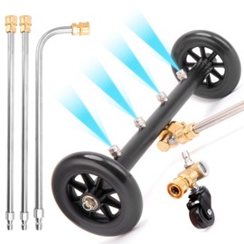 Undercarriage Pressure Washer Attachment, Pressure Washer Undercarriage Cleaner Attachment Include Water Broom, Swivel Wheel, 14" Extension Wand(90°) and 16" Straight Extension Wands, 4000 PSI
