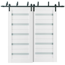 SARTODOORS Sliding Closet Frosted Glass Barn Bypass Doors | Quadro 4445 White Silk | Sample of Door Color