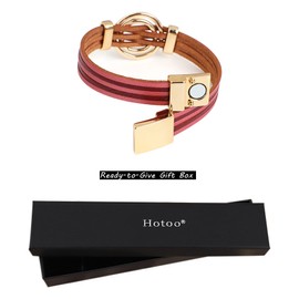 hotoo Leather Bracelet Red Boho Women Wrap Circle Charm Bracelet Stackable Cuff Multi Layer Wristband Christmas Gifts for Her