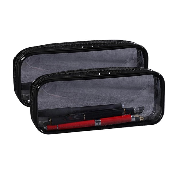 Clear Pencil Case Black, 2 pcs Makeup Toiletries Bag, Clear