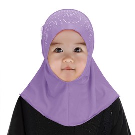 FakeFace Girls' Headscarf Kids Muslim Hijab Little Girl Muslim Scarf with Flowers Arabia Islamic Head Cap Clothing Scarf Summer Stretch Turban Face Veil Headwear, Flower Purple