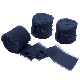 Uiopa 3 Rolls Chiffon Ribbon, 38mm x 24 Yards Frayed Edges Chiffon Silk-Like Ribbon, Navy Blue Ribbons for Gift Wrapping, Wedding, Bridal Bouquets, Wreath, Table Decoration, DIY Craft