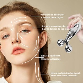 Juego de 2 Piezas Herramientas Faciales - Gua Sha de Acero Inoxidable y Rodillo Facial para Masaje, Kit de Belleza para Reducir Hinchazón, Reafirmar Piel y Mejorar Circulación (plateado)
