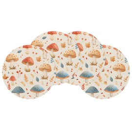 Round Placemats Set of 4, Mushroom Heat Resistant Placemats, 15.7 Inch Washable Placemats Suitable for Kitchen, Dining, and Party Decoration