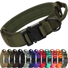 Joytale Tactical Dog Collar with Handle, Heavy Duty Military Dog Collar with 2 Patches for Training, Adjustable Tactical Collars for Medium Dogs, ArmyGreen, M