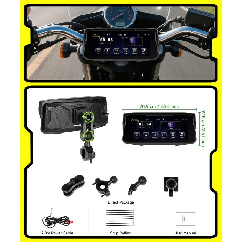 Rimoody 6.86 Inches Motorcycle Portable Carplay Car Radio with Wireless