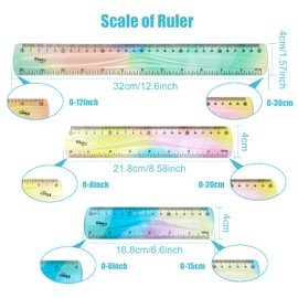 3 Reglas Flexibles de 30 cm/20cm/15cm, Regla Flexible Reglas de Plástico Reglas Blandas con Escalas en Centímetros y Pulgadas para Estudiantes Niños Aula Oficina Hogar Escuela (Color Degradado)