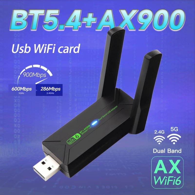 WiFi 6 Dual Band AX900M BT5.4 USB Adapter 900Mbps Wireless