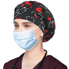ABAMERICA Bouffant Caps with Button and Sweatband, Adjustable Scrub Caps for Women Men, One Size Fits All