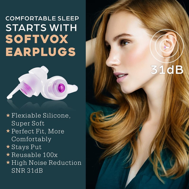 Softvox Sleeping Ear Plugs, 2 Pair Earplugs Sound Blocking, Noise