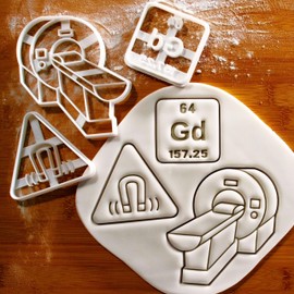 BAKERLOGY Set of 3 MRI Cookie Cutters (Design: MRI Machine, Periodic Gd, and Strong Magnetic Field Warning Sign)