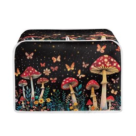 Talayituse Mushroom Butterfly Flower Print 2 Slice Toaster Covers Dust Protection Bread Maker Covers Toaster Oven Cloth Cover Kitchen Accessories Washable Appliance Cover with Handle