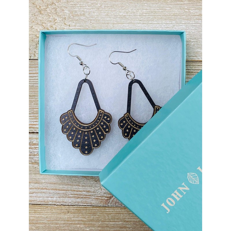 RBG Ruth Bader Ginsburg Dissent Collar Earrings from Black Stained