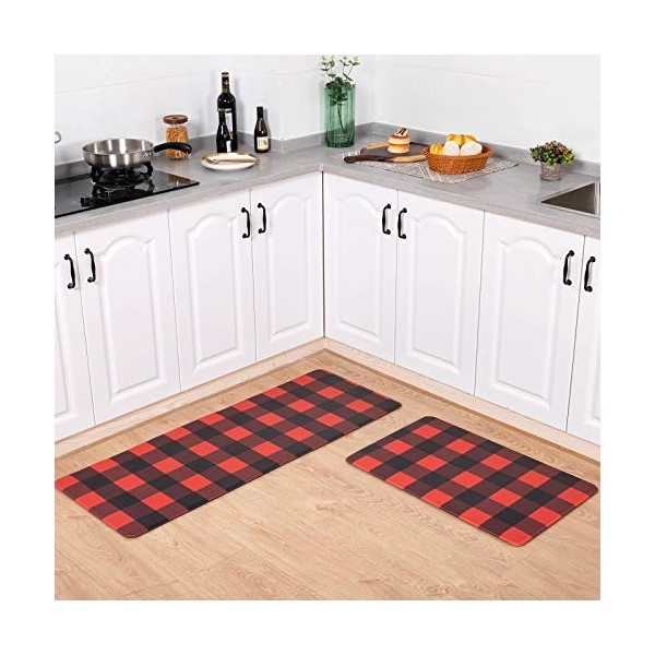 Carvapet Buffalo Plaid Kitchen Mat 2 PCS Cushioned Anti-Fatigue Kitchen