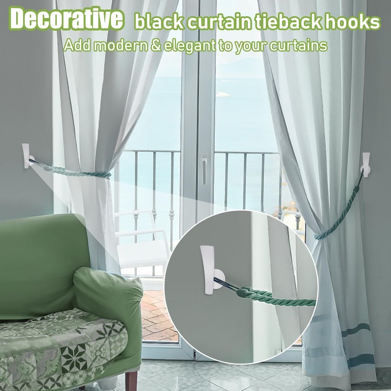 Curtain Tie Back Hooks,2 Pack Metal Curtain Holder Wall Mounted