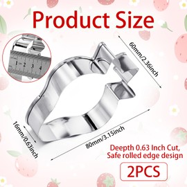 JIYIN Strawberry Cookie Cutter Set, 2 Pack 3.15" Stainless Steel Strawberry Fondant Biscuit Cutter, Fruit Cookie Cutters for Summer Birthday Party Strawberries Lover Dishwasher Safe