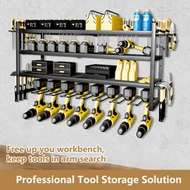 1R2P3I Power Tool organizer, 4 Layer Heavy Duty Metal tool Organizer Loads 260lbs, Garage Wall Organizer 8 Cordless Drill Holder, Wall mounted Tool Organizer for Garage Workshop - 33 Inch