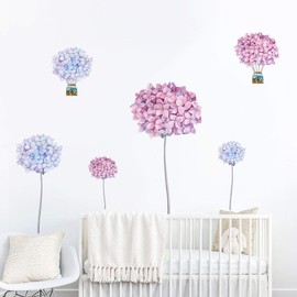 Runtoo Flower Wall Decals Watercolor Hydrangea Floral Wall Art Stickers Living Room Bedroom Nursery Dandelion Wall Décor