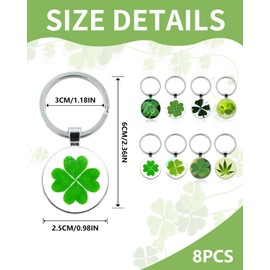 QLEUIFT Pack of 8 Four Leaf Clover Key Fob Green Lucky Charm Clover Key Ring Lucky Clover Leaf 2.7 cm for Gift Decorations for Women Children