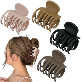 Medium Hair Clips for Thin Fine Hair, 1.5'' Small Claw Hair Clips for Women and Girls, Matte Double Row Jaw Clip Non Slip Hair Claw Neutral Color (4 pack)