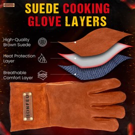 BonFeu BonGloves - Heat Resistant Gloves - BBQ Gloves - Up to 500 Degrees Heat Resistant - Outdoor Cooking Gloves - Oven Gloves