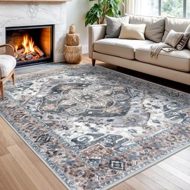 Siiloom Ash Taupe 5x7 Area Rug for Bedroom, Large Vintage Floor Rug with Non-Slip, Non-Shedding Washable Area Rugs for Living Room, Soft Boho Carpet for Farmhouse Office Home Décor