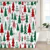 UPUMKSK Christmas Tree Shower Curtain Red Green Xmas Tree Snowflake