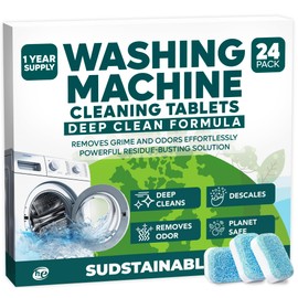 Washing Machine Cleaning Tablets (24 Pack) - Washer Machine Cleaner Tablets for Top Loader, Top Load Washing Machine Cleaner Front Loader, HE Washer Cleaner Tablets, Septic Safe, Deep Clean