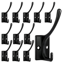 Homanu 12 Pack Coat Hooks, Heavy Duty Coat Hooks Wall Mounted with 24 Screws, No Rust Double Hooks Black Metal Wall Hooks for Hanging Towel, Coat, Scarf, Bag, Hat, Cup, Key