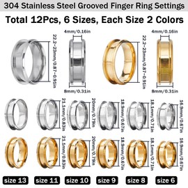 SUNNYCLUE 1 Box 12Pcs Stainless Steel Ring Blanks Blank Core Ring Settings US Size 7/8/9/10/11/12 Grooved Finger Ring Base Round Empty Rings Inlay Ring Blanks for Jewelry Making Kits Adult DIY Crafts