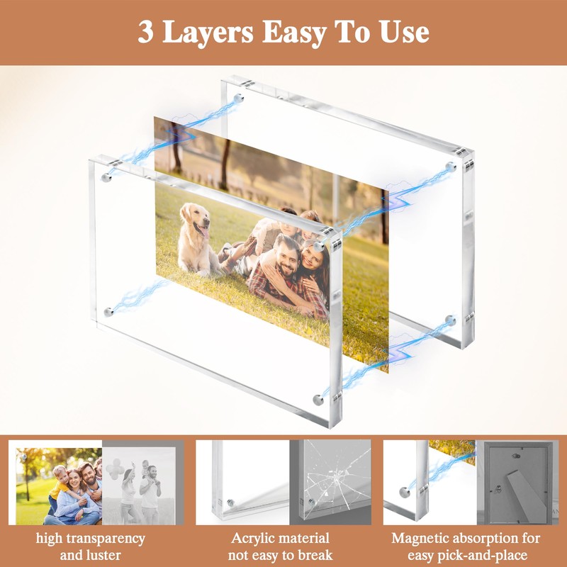 Photo Frames 4x6, Acrylic Picture Frames Double Sided Magnetic Clear,