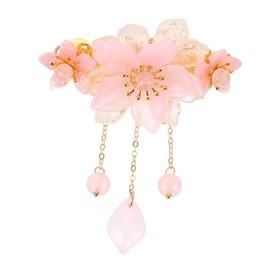 minkissy Vintage Floral Hanfu Jewelry Tassel Hairpin with Spring Clip Elegant Chinese Wedding Brides Hair Accessory for Women and Updo Hairstyles